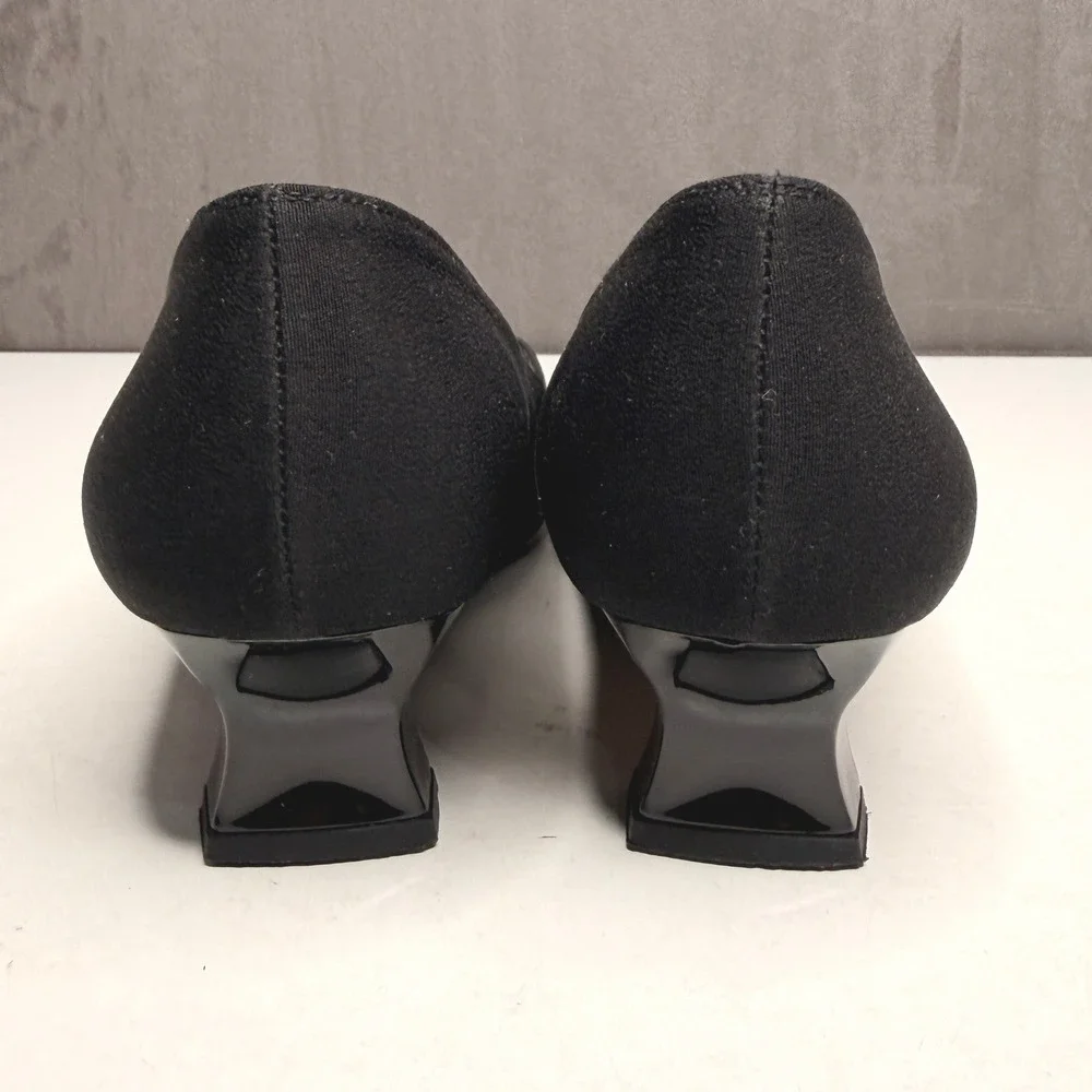 Vtg Stuart Weitzman Kitten Heels Womens Sz 7‎ Black Square Toe Buckle Old Money